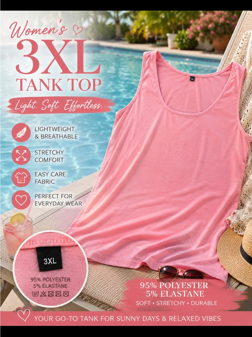 Women's Pink 3XL Tank Top - Lightweight Everyday Layer